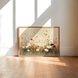 Wildflower Field Print, Botanical Oil Painting, Vintage Printable Wall Art, Flowers Print, Floral Poster, Wildflower Art
