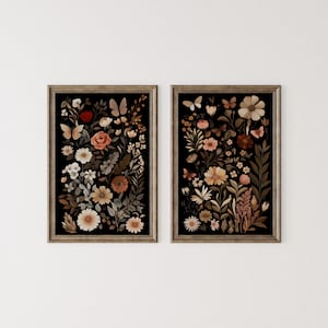 Set di 2 arazzi dipinti, stampe massimaliste scure, set di 2 opere d'arte da parete per gallerie, decorazioni accademiche scure, decorazioni botaniche gotiche