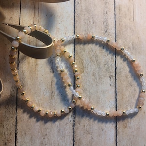 Genuine Sunstone Beaded Bracelet: 4mm Gemstone Gold Accent Jewelry