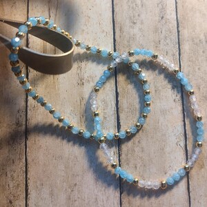 Genuine Blue Crackle Zircon Beaded Bracelet – Handmade Gold Accent Stretch Jewelry – Real Gemstone Gift for Her – 3mm Natural Blue Zircon
