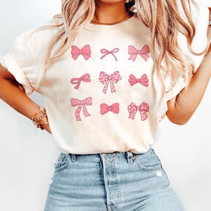 Cute Coquette T-shirt with pink dotted bows, Coquette Girls T-Shirt, Gift for Girls, T-shirt with bows, Flirty Bow Shirt, Retro T-Shirt