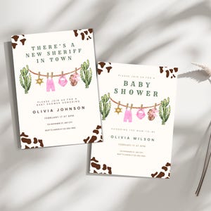 Editable Cowboy Baby Shower Invitation Template, Western Baby Girl Invite, Digital Printable Rodeo Party Canva Instant Download
