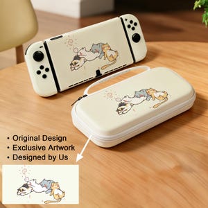 Set di custodia e borsa per Switch con motivo gattini impilati color crema che dormono, per NS/NS2/OLED