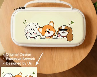 Beige Three Adorable Dogs Switch Carrying Case, EVA Storage Bag for NS/ NS2/ Oled
