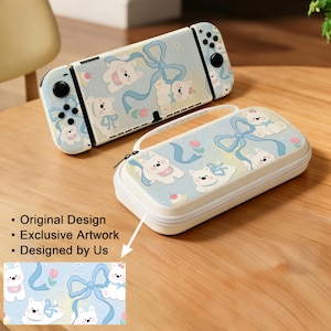 Blue Bear Switch Case Set for Nintendo Switch 2/OLED/Switch, Cartoon Protective Shell and Travel Carrying Case Set