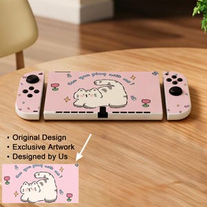 Pink Base Grey Spotted Cat Switch Shell, 3D Printed PC+TPU Cover for NS/ Oled/ NS2
