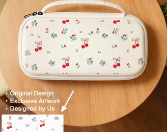 Cherry Floral EVA Switch Carry Case, White Protective Bag for NS/NS2/OLED/Lite, Gamer Gift