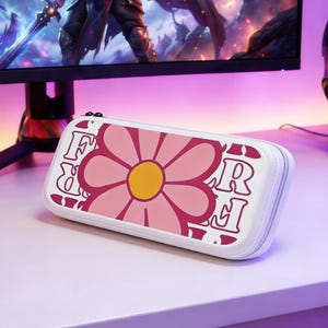 Estojo de transporte EVA com estampa floral retrô original, bolsa de viagem com margaridas rosa vibrantes, estojo fofo para guardar o console, feito para NS NS2 OLED Lite.
