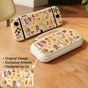 Puppy Switch Case Set, Coffee Time Kawaii Protective Shell and EVA Carry Bag for Switch 2/ Switch/ OLED