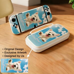 Westie puppy-schakelaarkofferset, hemelsblauwe hondenbeschermhoes en EVA-draagtas voor Switch 2/ Switch/OLED