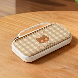 Bear EVA Switch Case, Compatible with NS/NS2/OLED/Lite, Original Gingham Travel Storage Bag
