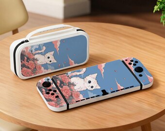Cat Rose Silicone Switch Shell & EVA Case Set, Protective Cover for NS/NS2/OLED/Lite, Gamer Gift