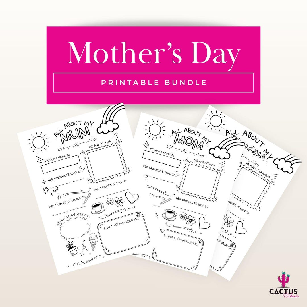 Mom. Printable Worksheet.pdf Mother's Day Printable Bundle, All About Mom Worksheet (PDF Download ...