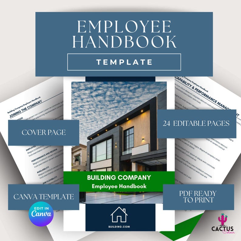 Editable Construction Employee Handbook Template | Canva Staff Manual ...
