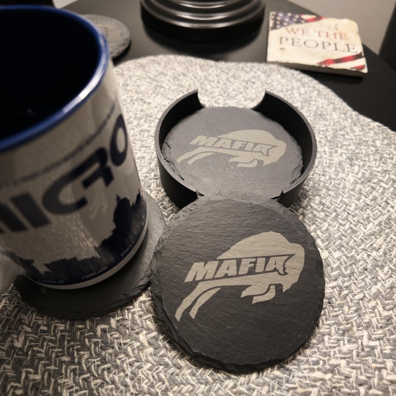 Custom Engraved Slate Coasters with Holder