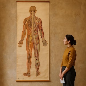Carte scolaire vintage 1970 - Anatomie - Système nerveux Corps humain