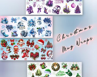 Weihnachtsbecher-Wrap-Bundle | Festliche Designs, 11oz 15oz Tassen (PNG Digital Download)