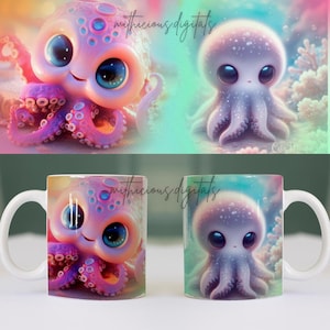 10 Sea Creatures mug wrap layout design | Cute mug template | Ceramic mug design | Mug wap bundle