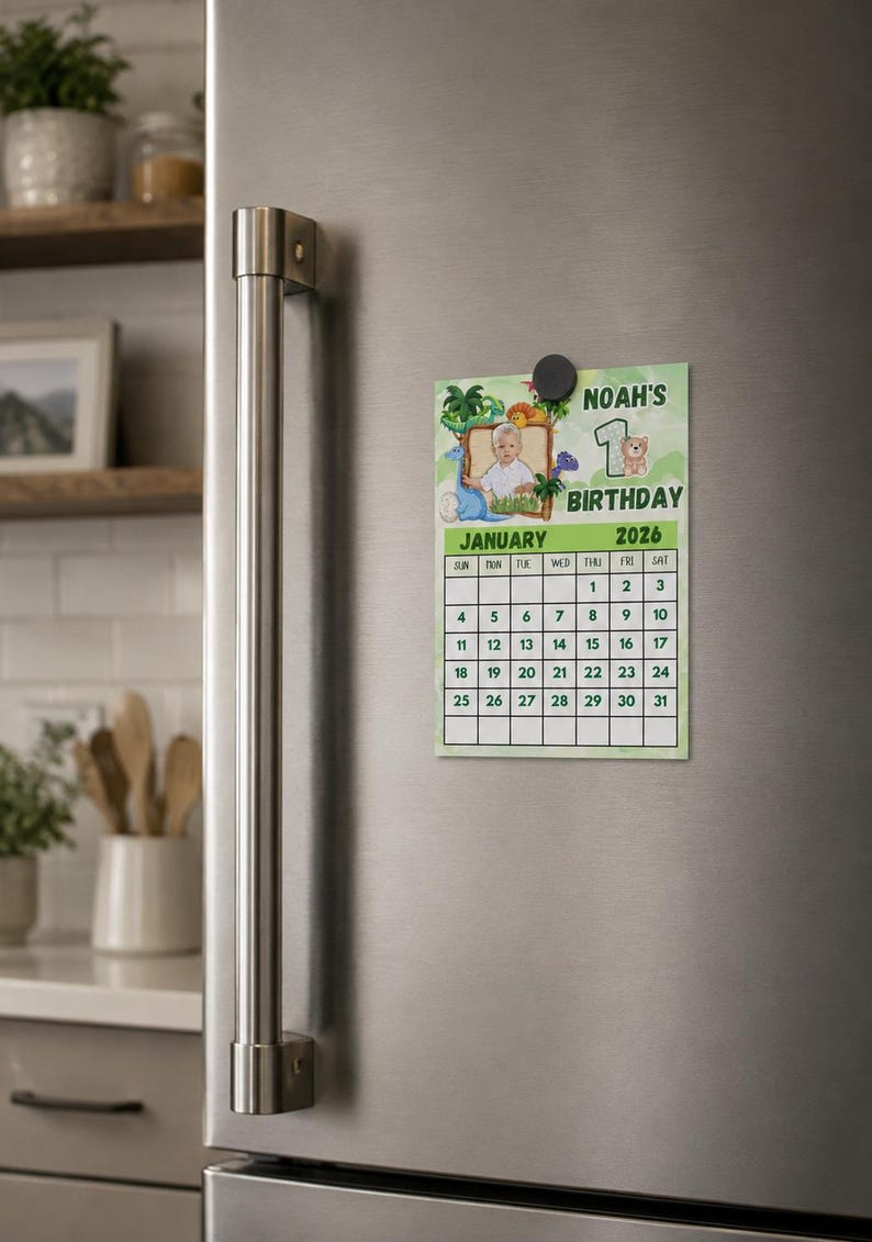 Editable Dinosaur Birthday Calendar Magnet Template (digital Download ...