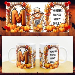 Pumpkin Alphabet Mug Wraps A-Z: Fall Scarecrow Sublimation Designs (Digital Download