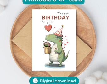 Adorable Little Dinosaur Happy Birthday Printable Card for Kids!