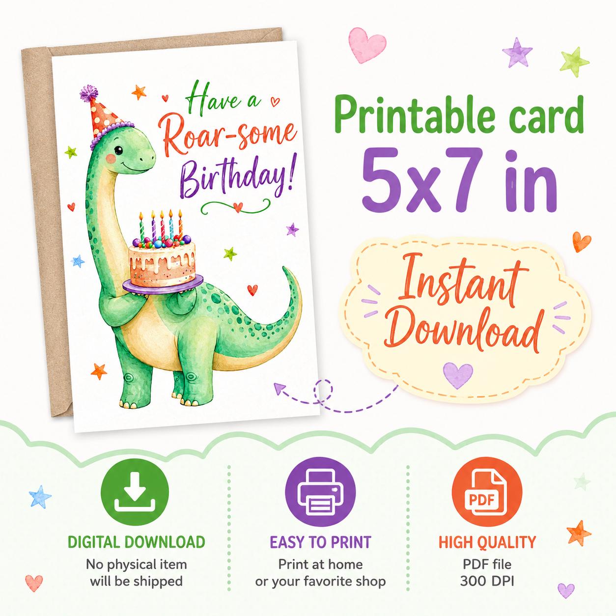 Brontosaurus Card Brontosaurus Birthday Card Printable, Roar-some Dinosaur Card for Kids ...