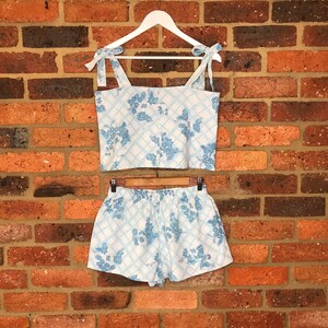 Safeena Vintage Handmade Cami Tie Top with Matching Shorts / 70s Floral High Waisted Shorts / Crop Singlet Tank Top Blouse / Boho Beach Set