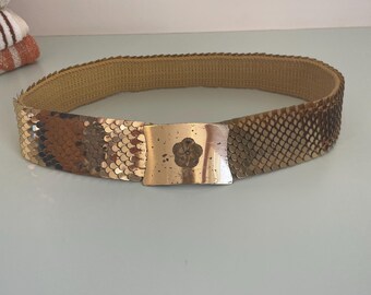 Vintage Gold Stretchy 80s Belt Fabric Clasp Belt Flower  display picture 3