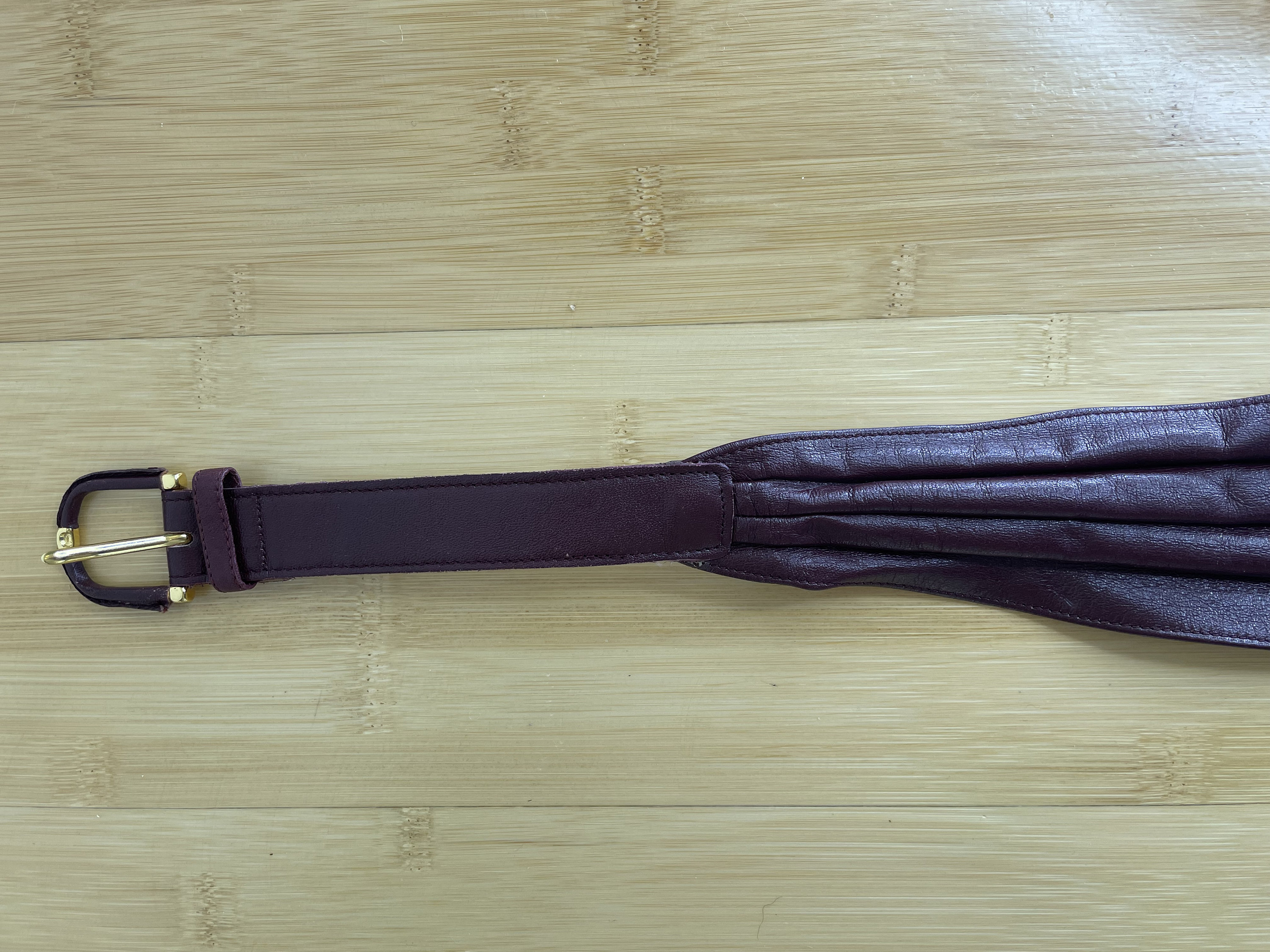 Vintage 80s Phillippe Wide Burgundy Leather Waist Belt with Gold Buckle Sz Small Vintage 80s Lady Captiva Red Leather and Brass Belt – Hotbox  main image 4