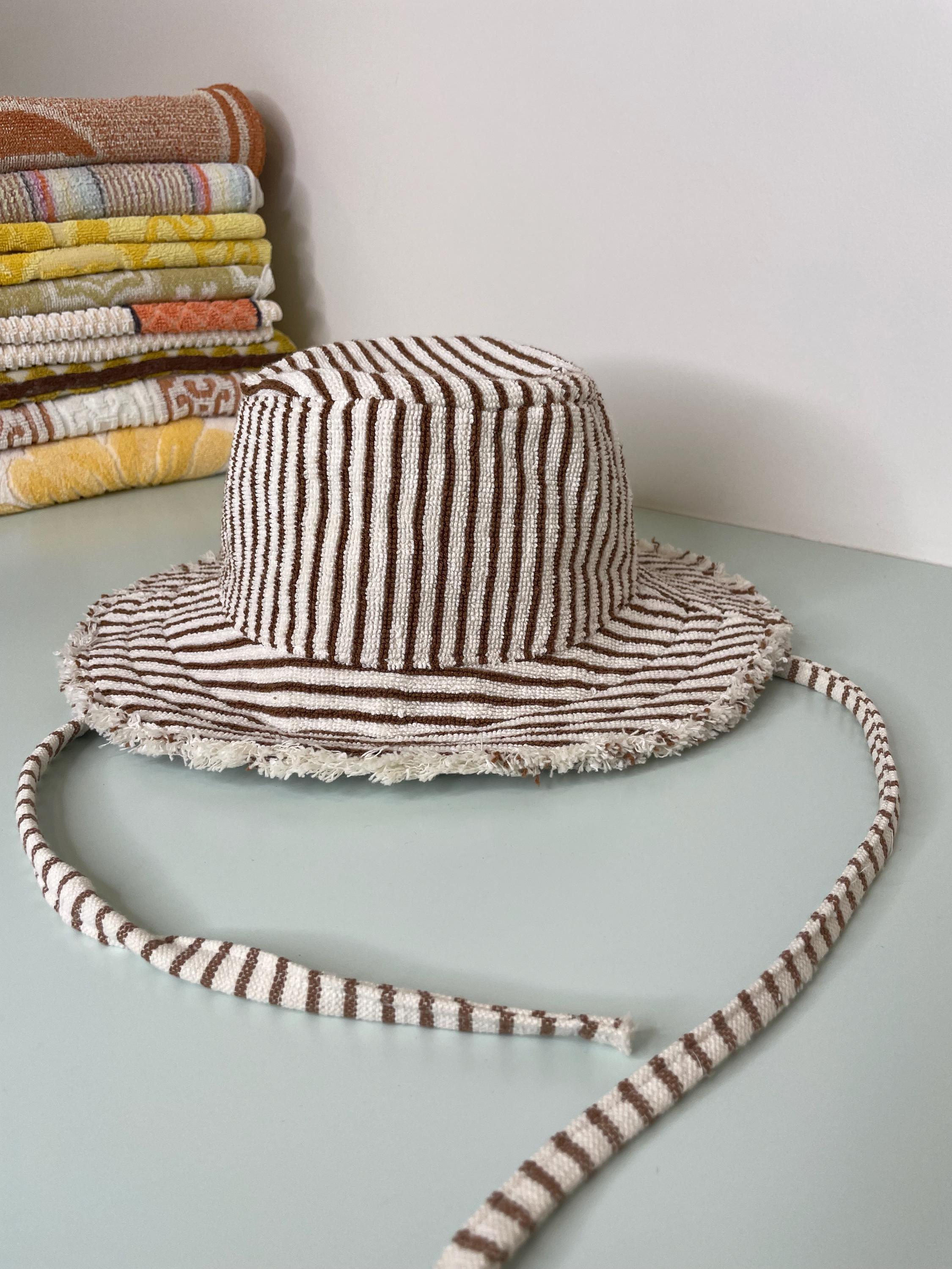 Handmade Upcycled Terry Cloth Bucket Hat | Cotton Lined Small Sun Hat Handmade Geometric Sunhat, Upcycled Terry Towelling Bucket  main image 4