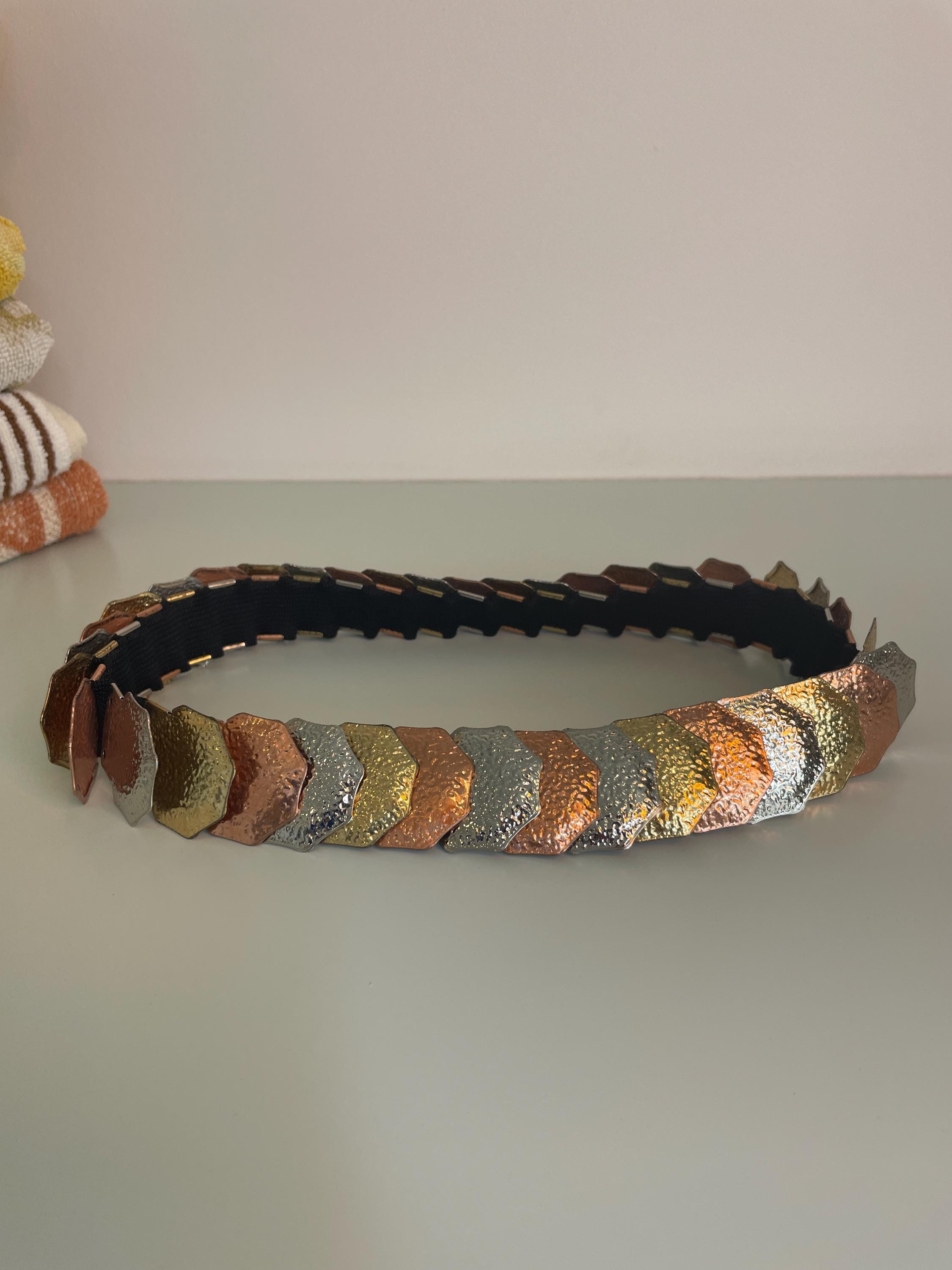 Vintage 80s Metallic Stretchy Belt, Disco Geometric Design  display picture 1