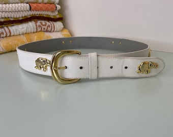 Vintage Judith Leiber Adjustable White Leather Belt With  display picture 1