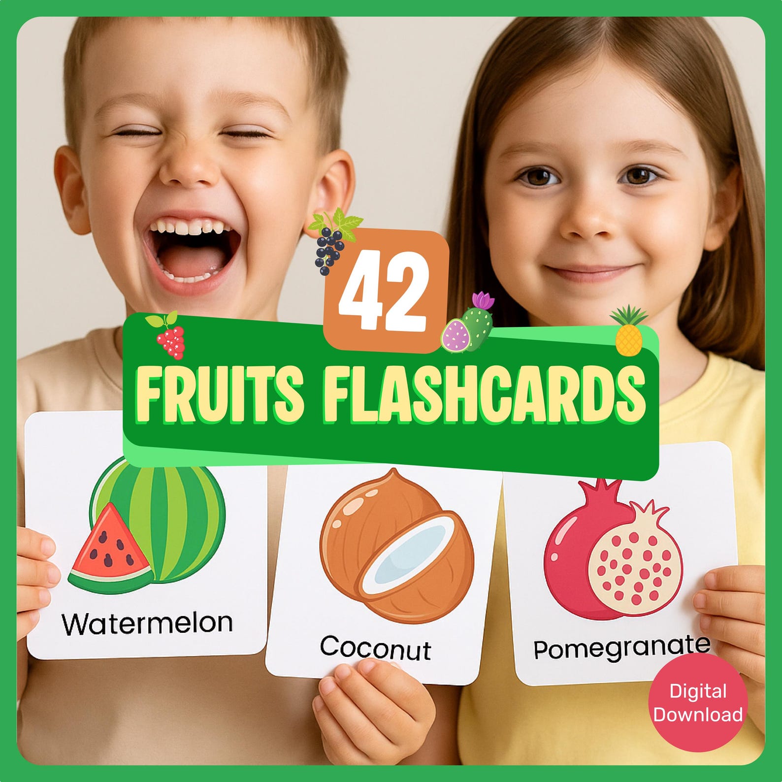 Printable Fruit Flashcards for Kids – 42 Fun Cards | Toddler ...