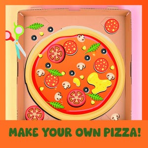 Bauen Sie ein Pizza-Handwerk - Druckbare Papierlebensmittelaktivität - Schneiden und Einfügen DIY Spaß für Kinder