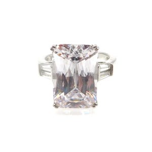 Sterling Silver Cubic Zirconia Engagement Ring Emerald Cut CZ Vintage Bridal Jewelry Size 7