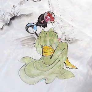 Omu White Silk Scarf Made in Japan Geisha Design Women&#39;s Scarf Vintage Silk Accessories