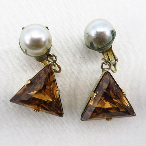 Hattie Carnegie Faux Pearl and Glass Earrings Vintage Dangling