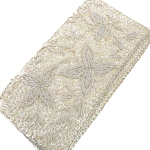 Lansburgh White Sequined Beaded Evening Bag Vintage Clutch Purse Date Night Party Clutch