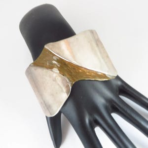 Vintage Modernist Sterling Silver Cuff Bracelet: Gold Wash Center