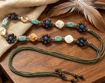 Catena intrecciata in stile boho per la vita, cintura etnica vintage, accessorio per abiti da festival, cintura in cordoncino cerato per donna, gioielli boho retrò