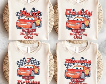 Camiseta de cumpleaños de Rayo McQueen en acuarela, camiseta de auto para niño, camiseta de cumpleaños familiar de Disney, camiseta de cumpleaños de Rayo McQueen de Pixar para niña.