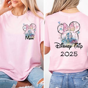 Benutzerdefinierte Aquarell Maus Schloss Shirt, Disney Reise 2025 T-Shirt, Minnie Castle Shirt, Magic Kingdom Shirt, Disney Urlaub T-Shirt, Familie Schloss T-Shirt