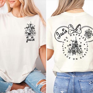 Custom The Happiest Place One Earth T-shirt, Disneyland Vacation Shirt, Mickey and Minnie Magical Castle Shirt, Disney Family Trip Shirt