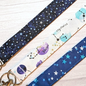 Starry skies lanyard - Astrological key chain -  Fabric Id Badge holder -  Teacher healthcare gift  - Breakaway clasp or side clasp optional
