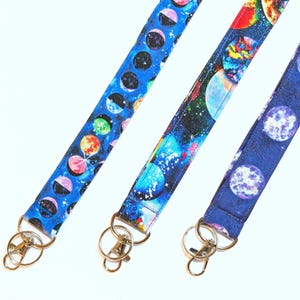 Planets lanyard - Earth and Moon - Universe key chain -  Fabric Id Badge holder -  Teacher gift  - Breakaway clasp or side clasp optional