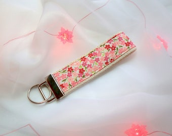 Floral Key chain key fob -  wristlet -  Fabric  Great mother's day gift or stocking stuffer