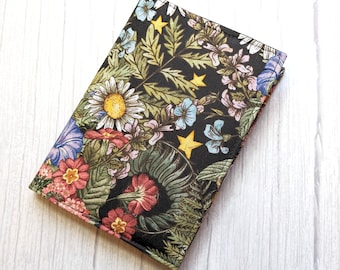 Passport Cover or Holder -  100% Cotton  fabric - Vibrant woodland motif on black