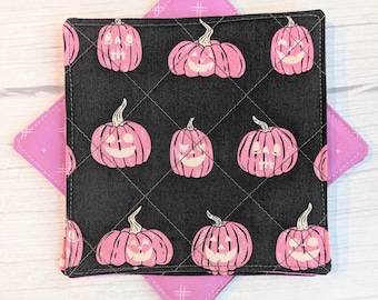 Quilted Halloween Coasters: Pumpkin & Ghost Fabric Coasters, Set of4+