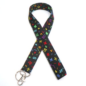 Math Teacher lanyard with symbols - perfect for science or mathematics teacher - Badge Holder -  fabric lanyard  - Breakaway clasp optional