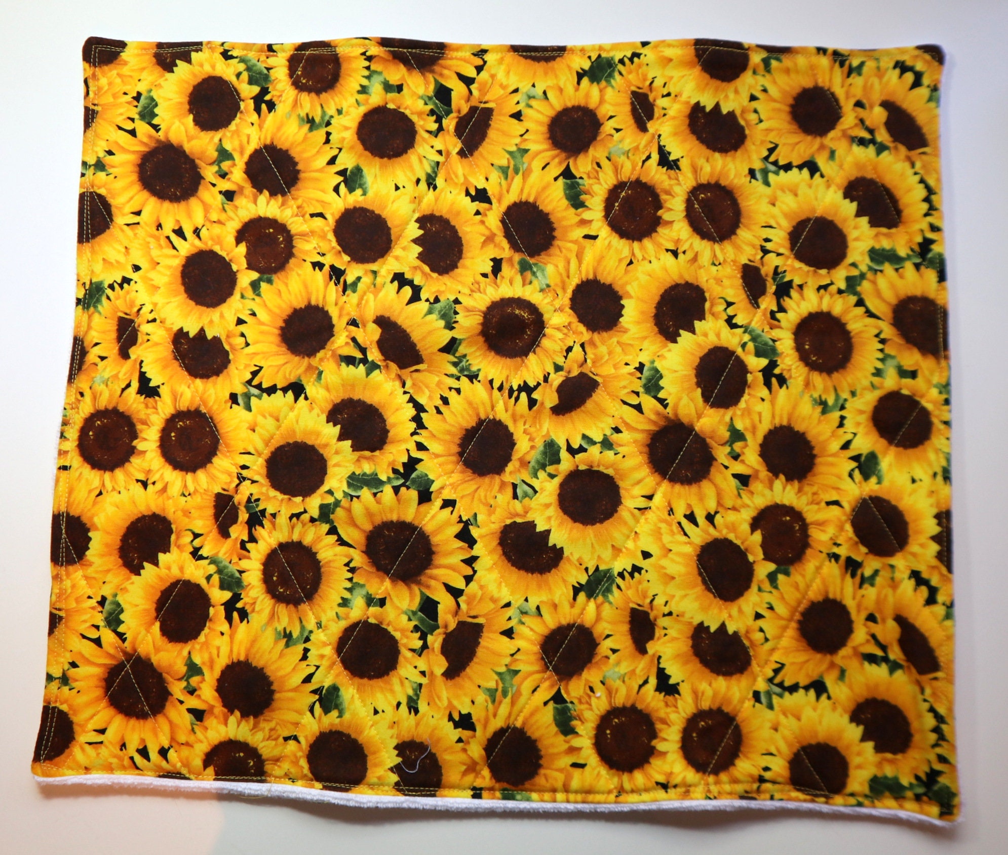 Sunflower Dish Drying Mat With Yellow Terry Cloth Towel Backing 